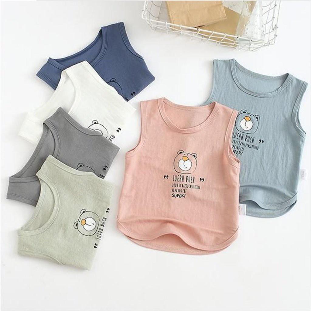 Áo Thun Cộc Tay In Hình Gấu Cho Bé Trai Bé Gái , Áo Ba Lỗ Chất Cotton Đũi Cao Cấp Cho Bé Từ 6-28Kg