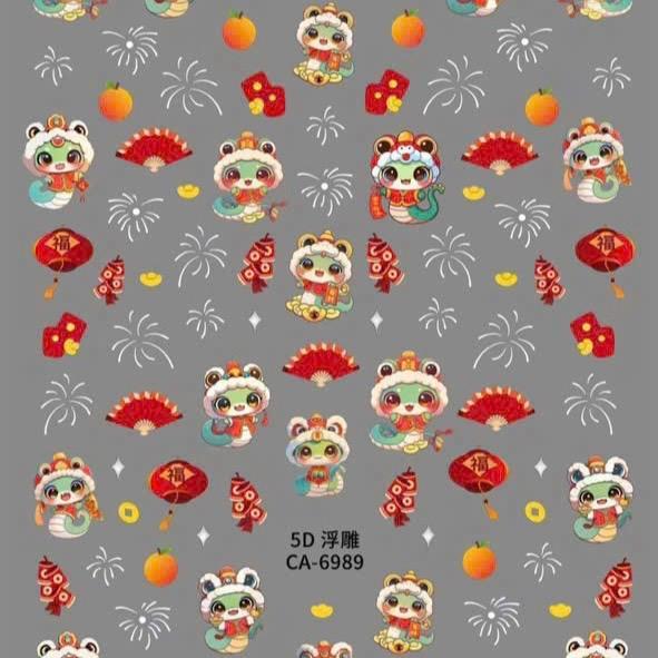 Sticker 5D Dán Móng Tết 2025 Hình Rắn, Hình Dán Móng Đèn Lồng, Tia Sáng p.hoa, Quả Đào Dễ Thương Diy