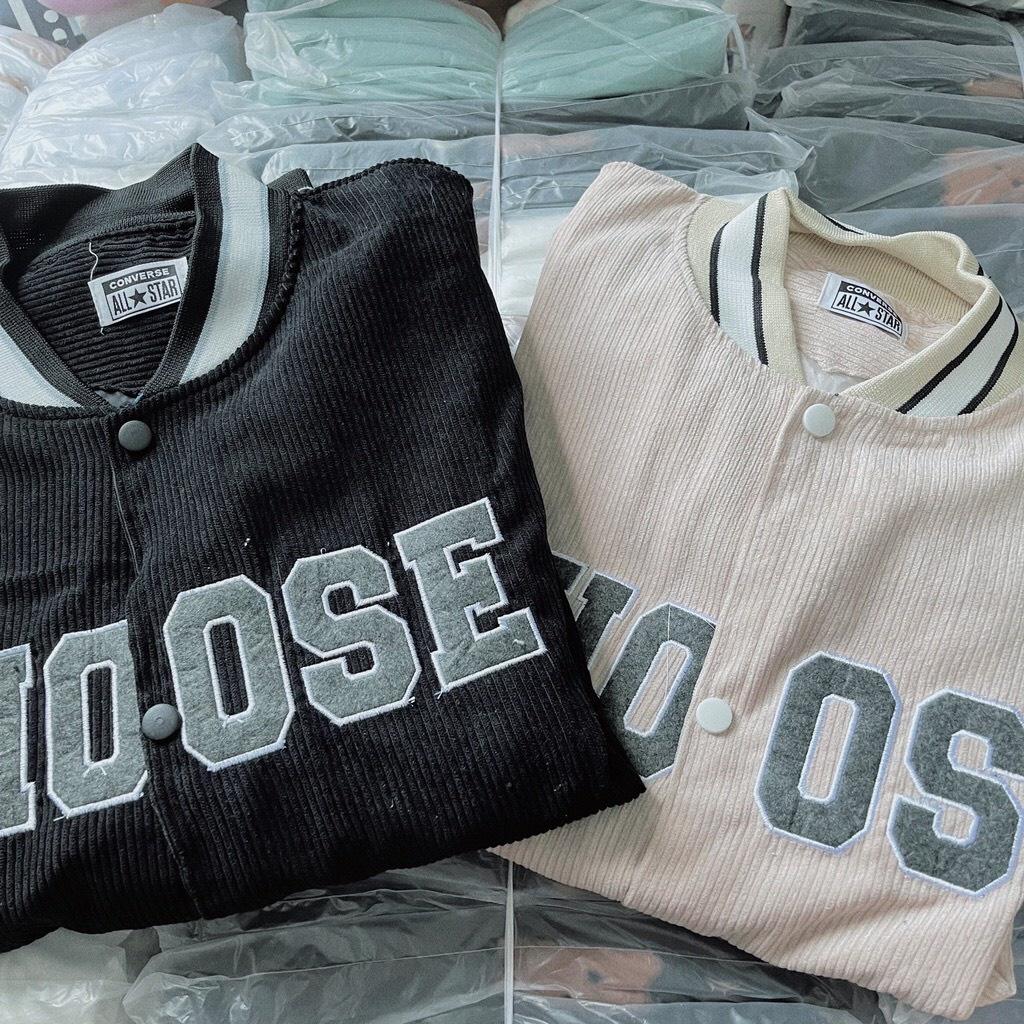 Áo Khoác Bomber Nhung Tăm Gân 2 Lớp Thêu Chữ CHOOSE Áo BomBer Bóng Chày Nam Nữ Phong Cách Hàn Quốc
