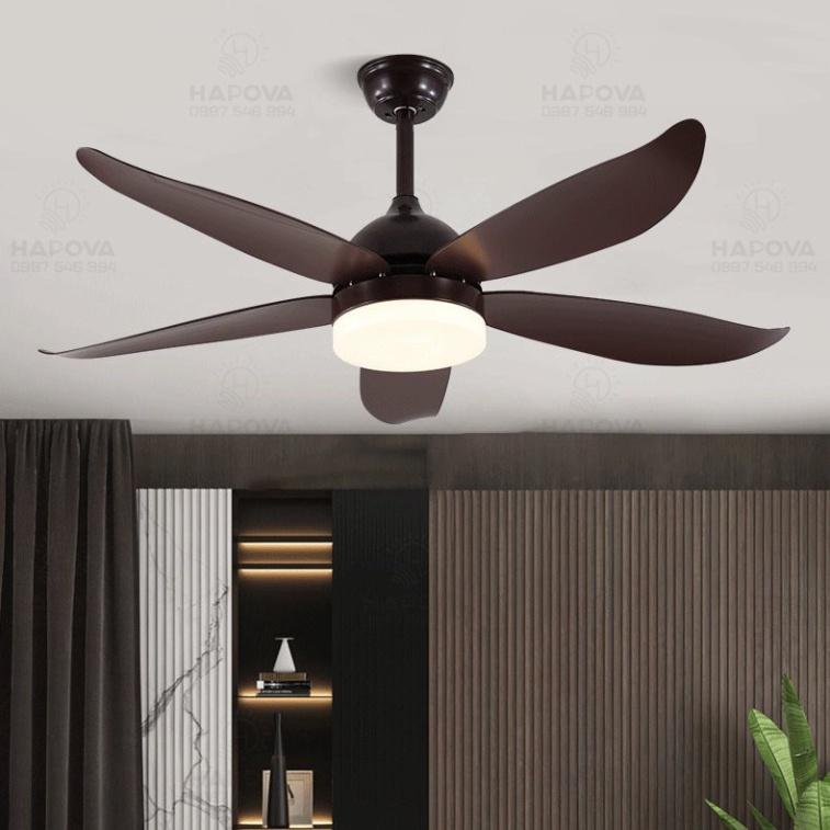 Quạt trần đèn chùm, đèn trần phòng tiếp khách 5 cánh gỗ HAPOVA DQ 8075