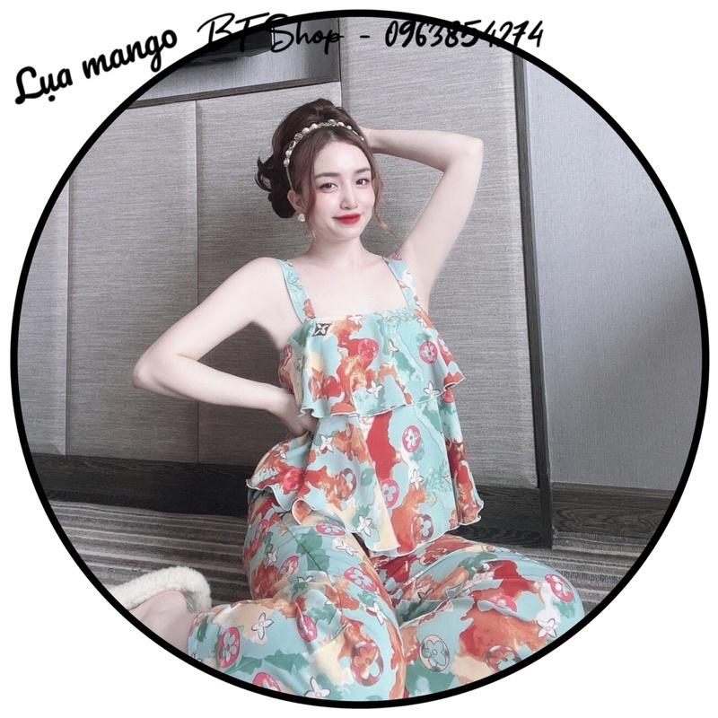 Đồ ngủ mặc nhà lụa mango quầi dài hoạ tiết freesize 42-57kg