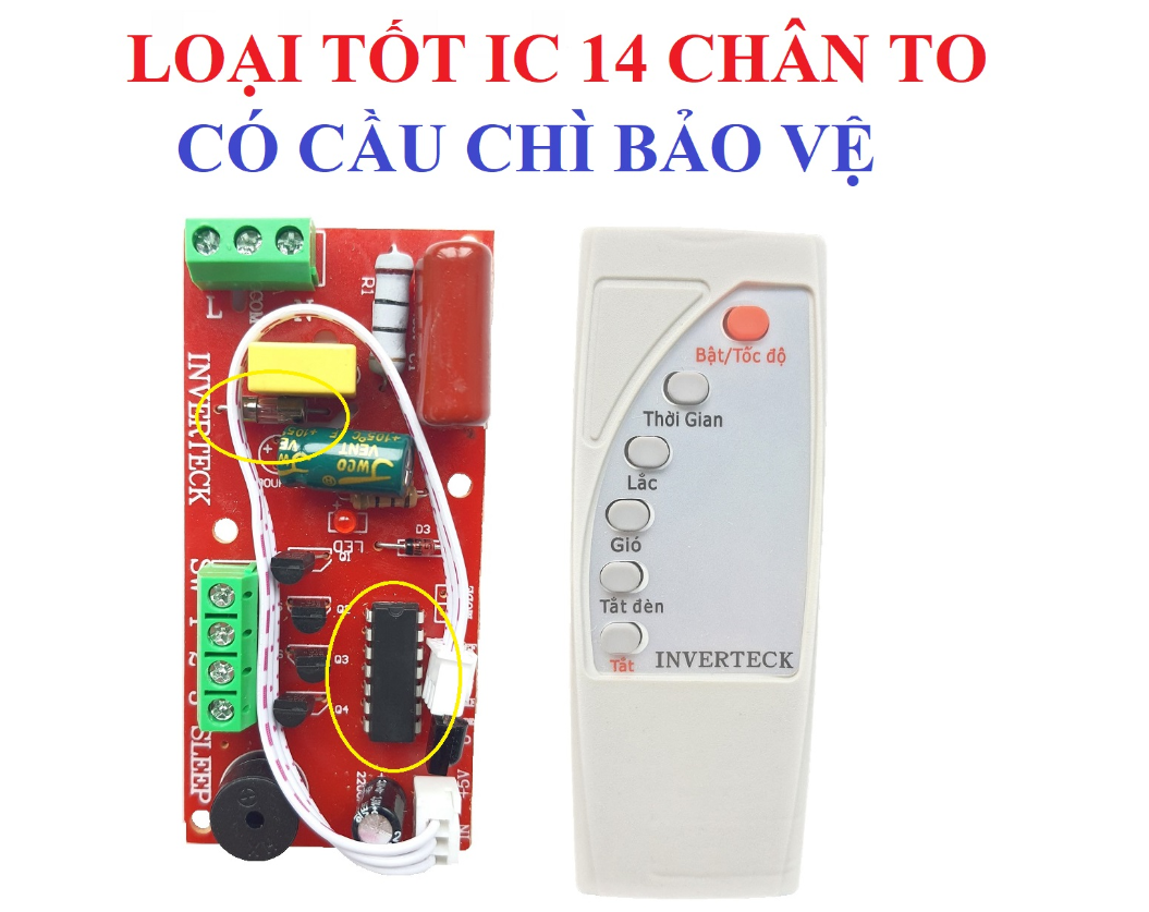 Hình ảnh Mạch quạt điều khiển quạt từ xa INVERTECH loại tốt IC to 14 chân có cầu chì bảo vệ dùng cho các loại quạt bàn quạt treo tường...