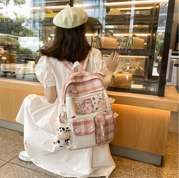Cặp sách học sinh đi học đi chơi, Balo thời trang ulzzang Hàn Quốc đẹp vải CARO LƯỚI màu xinh giá rẻ