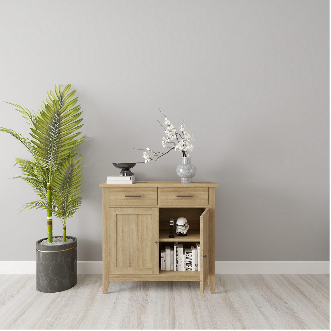 CANA, Tủ đựng đồ 2 ngăn kéo - 2 cửa mở , 91cm x 40cm x 84cm , THK_001