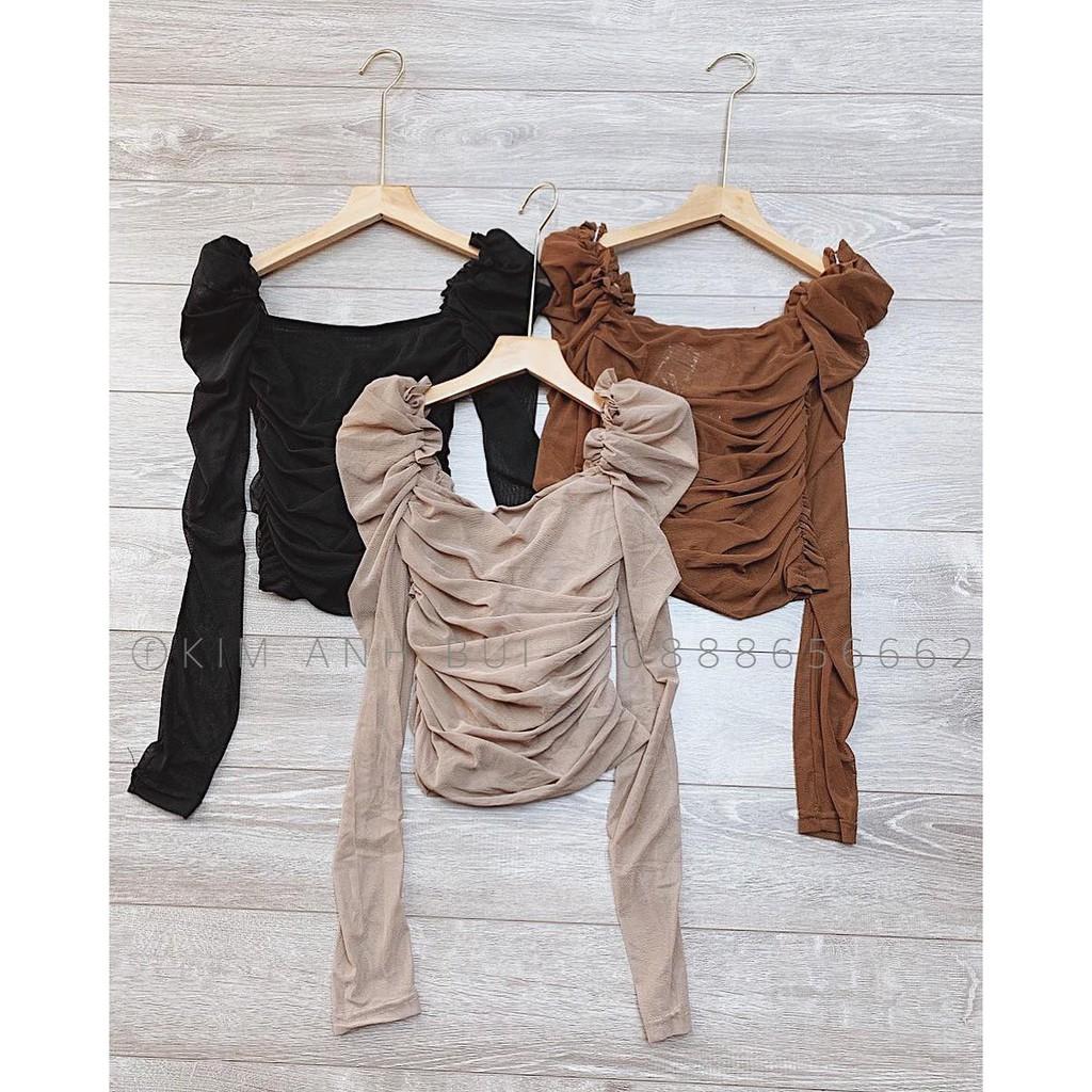 Áo nhún vai bồng cổ vuông