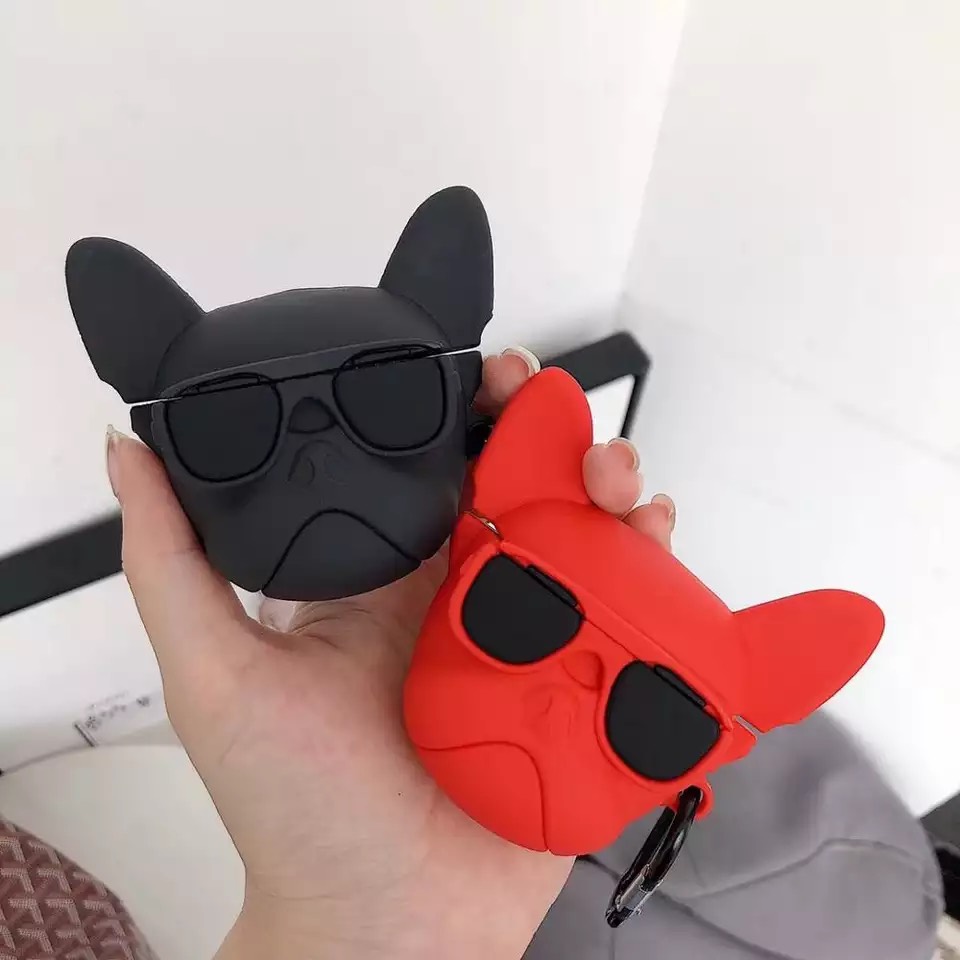 Vỏ bảo vệ bao đựng tai nghe case dành cho airpods 1, 2 chống va đập - Case Chó Bull Đeo Kính Cực Chất