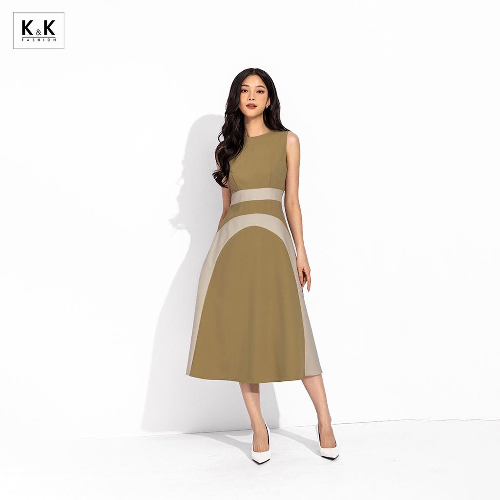 Đầm công sở dáng xòe sát nách K&amp;K Fashion KK150-25 Chất Liệu Carolan