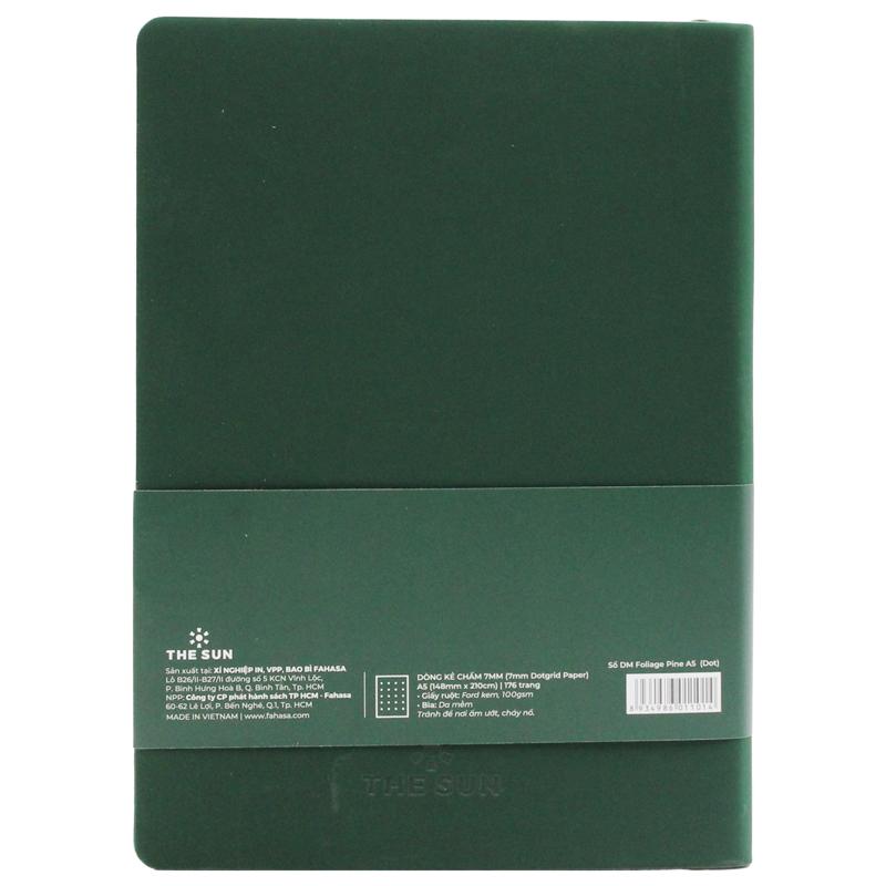 Sổ Bìa Da A5 - Không Kẻ Có Chấm 176 Trang 100gsm - Foliage Pine - The Sun - Màu Xanh Cổ Vịt