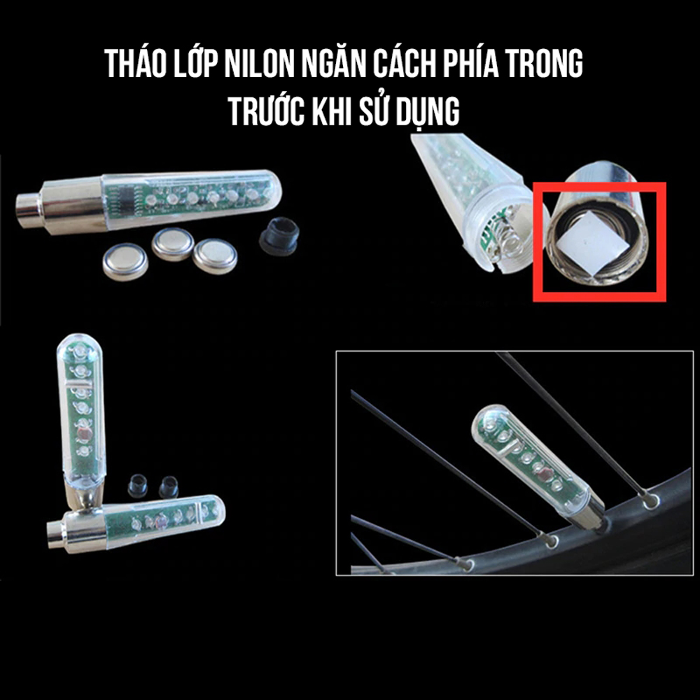 Đèn Gắn Van Lốp Bánh Xe 1 Màu 7 Bóng Led Chạy Chữ Với 6 Mẫu Hình (Tự động Cảm biến Ánh sáng &amp; Chuyển động) Cho Xe Đạp/ Xe Máy/ Ô Tô/ Xe Hơi Mai Lee