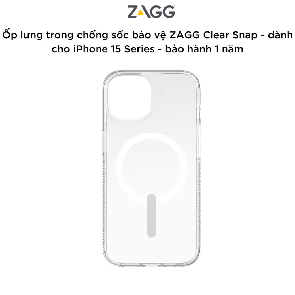 Ốp lưng trong chống sốc bảo vệ ZAGG ESNTL Clear / Clear Snap cho iPhone 15 Series - chống sốc 1.5M - bảo hành 1 năm- Hàng chính hãng