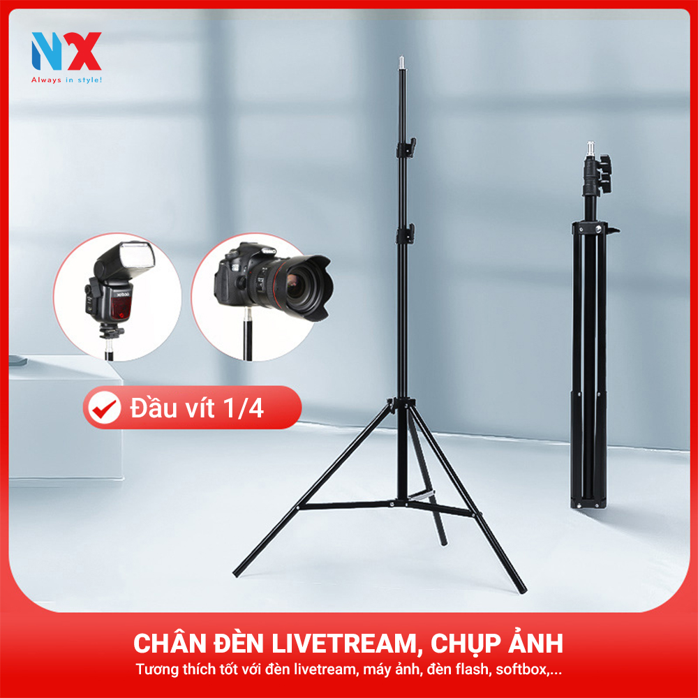 Chân đèn cao 2m hợp kim nhôm - gắn đèn livestream, softbox chụp hình, đèn flash, máy ảnh