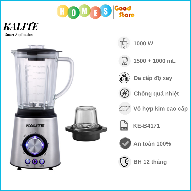 Máy Xay Sinh Tố KALITE KEB4171 Châu Âu Vỏ Hợp Kim Dung Tích 1.5L Công Suất 1000W - Hàng Chính Hãng