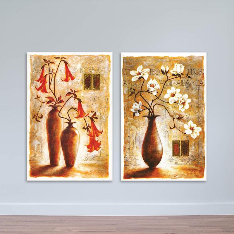 2 Tranh lọ hoa đỏ trắng, tranh in canvas / ép gỗ cao cấp W1665