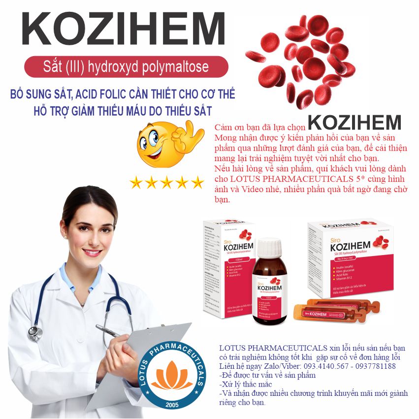 KOZIHEM thực phẩm bổ sung Sắt Acid Folic, Vitamin, vi lượng cho trẻ em thiếu máu và thai phụ