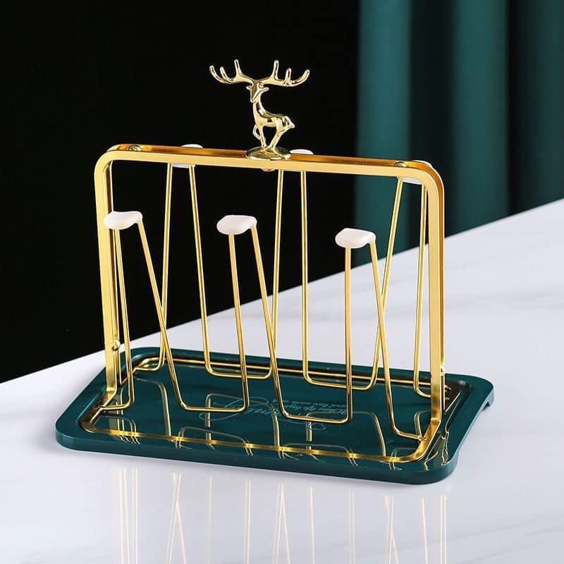 Khay Úp Cốc NẮP HÌNH HƯƠU Trang Trí Decor Mạ Vàng Cực Sang
