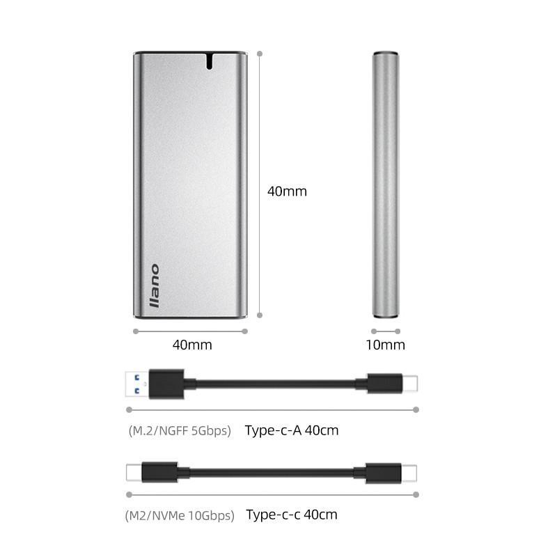 Llano Hộp đựng ổ cứng cổng USB type-C 10Gbps PCIe M2 SATA NVME NGFF 5Gbps cho SSD M.2 2230/2242/2260/2280