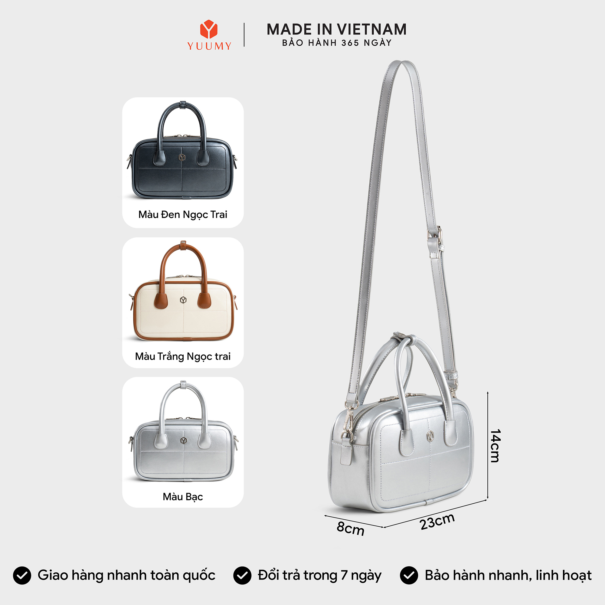 Túi Yuumy ( Thời trang nữ bo góc phối chỉ nổi size 23 - Túi đeo chéo da Glossy YN303 )