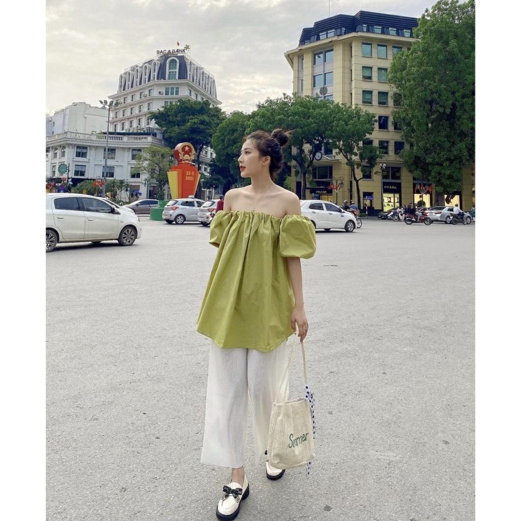 Áo Trễ Vai Nữ Chun Ngực Bánh Bèo Vải Lụa Thô