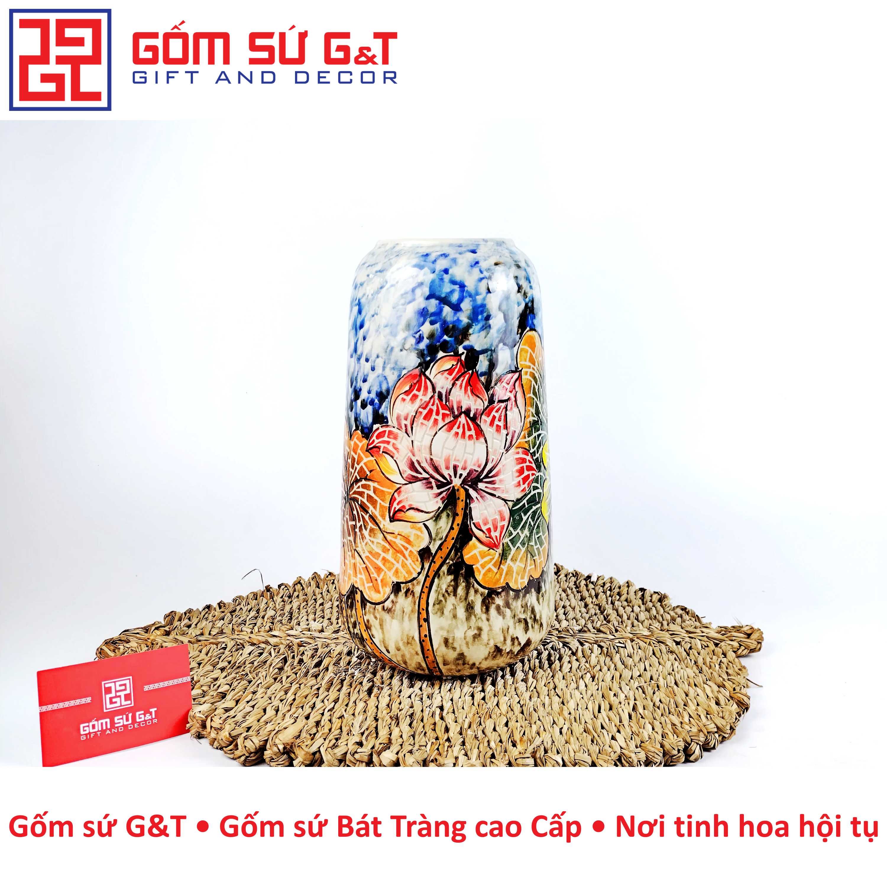 Lọ hoa dáng đu đủ sen đỏ Gốm Sứ G&amp;T