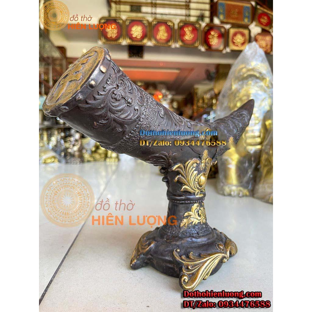 Biểu Tượng Tù Và Chữ Phúc Có Đế Bằng Đồng Màu Giả Cổ Đẹp