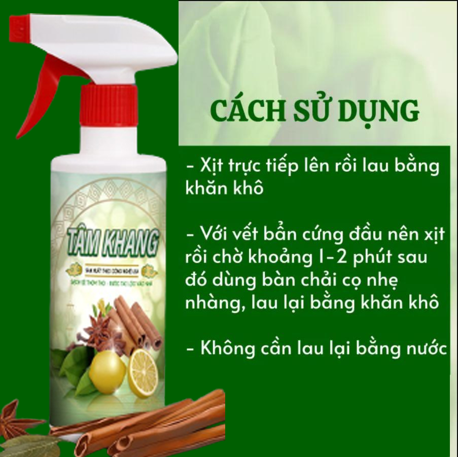 Nước Lau Làm Sạch Bàn Thờ Cao Cấp Tâm Khang Từ Tinh Chất Quế Và Thảo Mộc Tự Nhiên Giúp Tẩy Uế, Tăng Vượng Khí, May Mắn, Tài Lộc, Chai 500ml