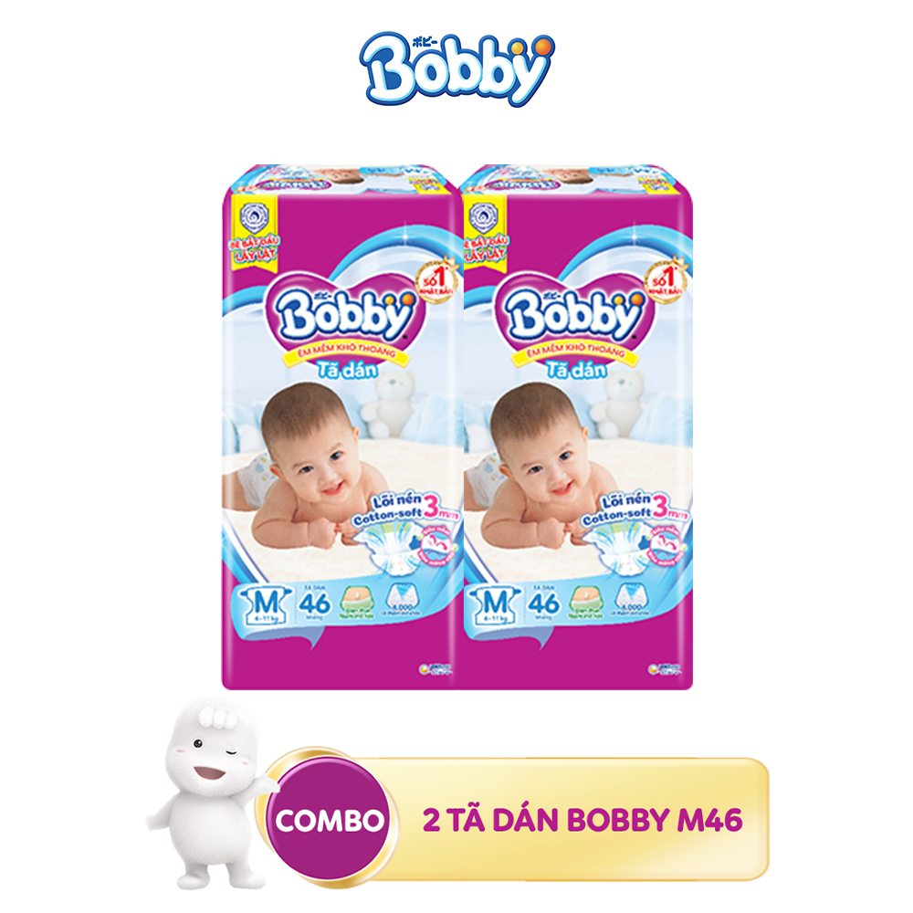 Combo 2 Tã dán Bobby Siêu thấm M46 dành cho bé 6-11kg