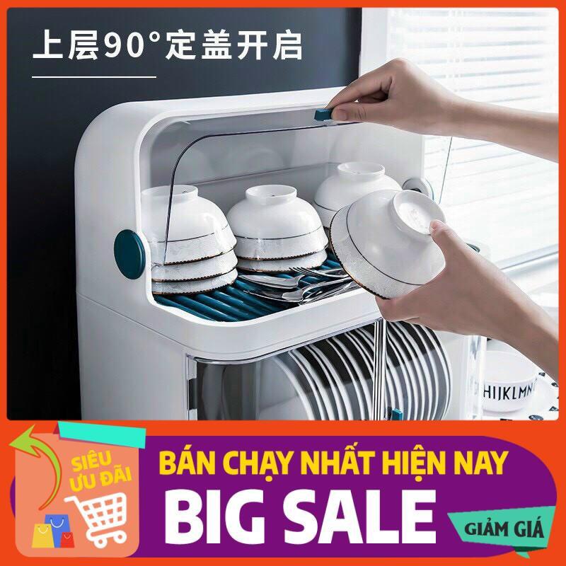 Kệ Úp Chén Đĩa - Tủ Đựng Bát Đĩa Có Nắp 2 Tầng Ráo Nước Đa Năng