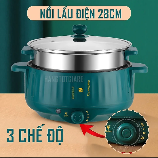 Nồi Lẩu Điện 28cm Tặng Giá Hấp , Bếp Điện Đa Năng Dành Cho Gia Đình - Nồi Lẩu Nướng, Chiên, Xào, Nấu Canh Tiện Lợi