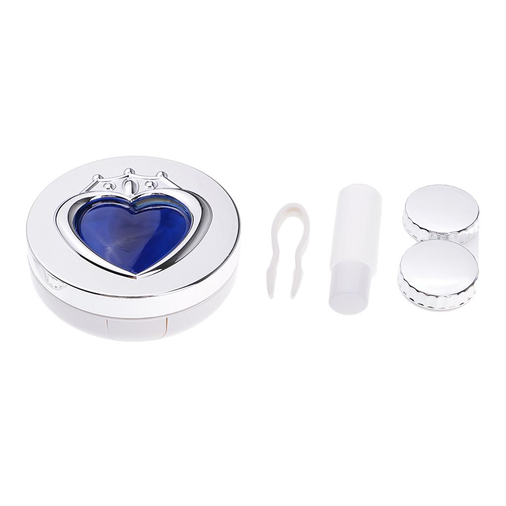 Beauty Mini Contact Lens Box Travel Soaking Case Travel Set Silver Blue