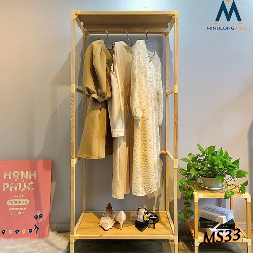 Kệ Tủ Treo Quần Áo - Tủ Vải Khung Gỗ Minhlongwood M33 - Nội Thất Phòng Ngủ - Màu Gỗ Tự Nhiên