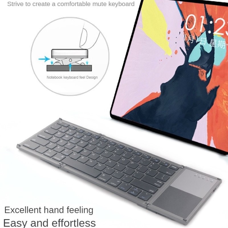 Bàn phím Gấp gọn không dây Bluetooth B66T - Tích hợp Chuột Touchpad - pin sạc TypeC- có hàng phím F1-F12 - Siêu nhẹ