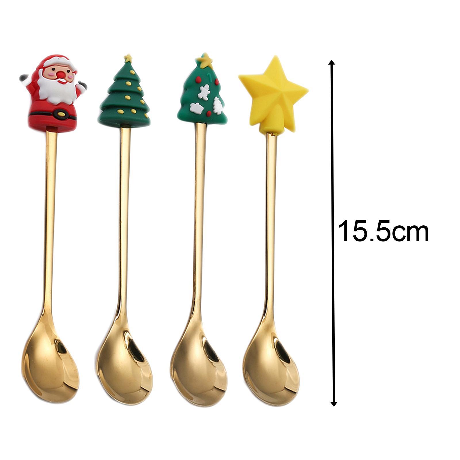 4Pcs Reusable Coffee Stirring Spoon ,Tea Spoons ,decorations Soup Dessert Spoon ,Christmas Coffee Spoon, for Restaurant Gift Daily Use