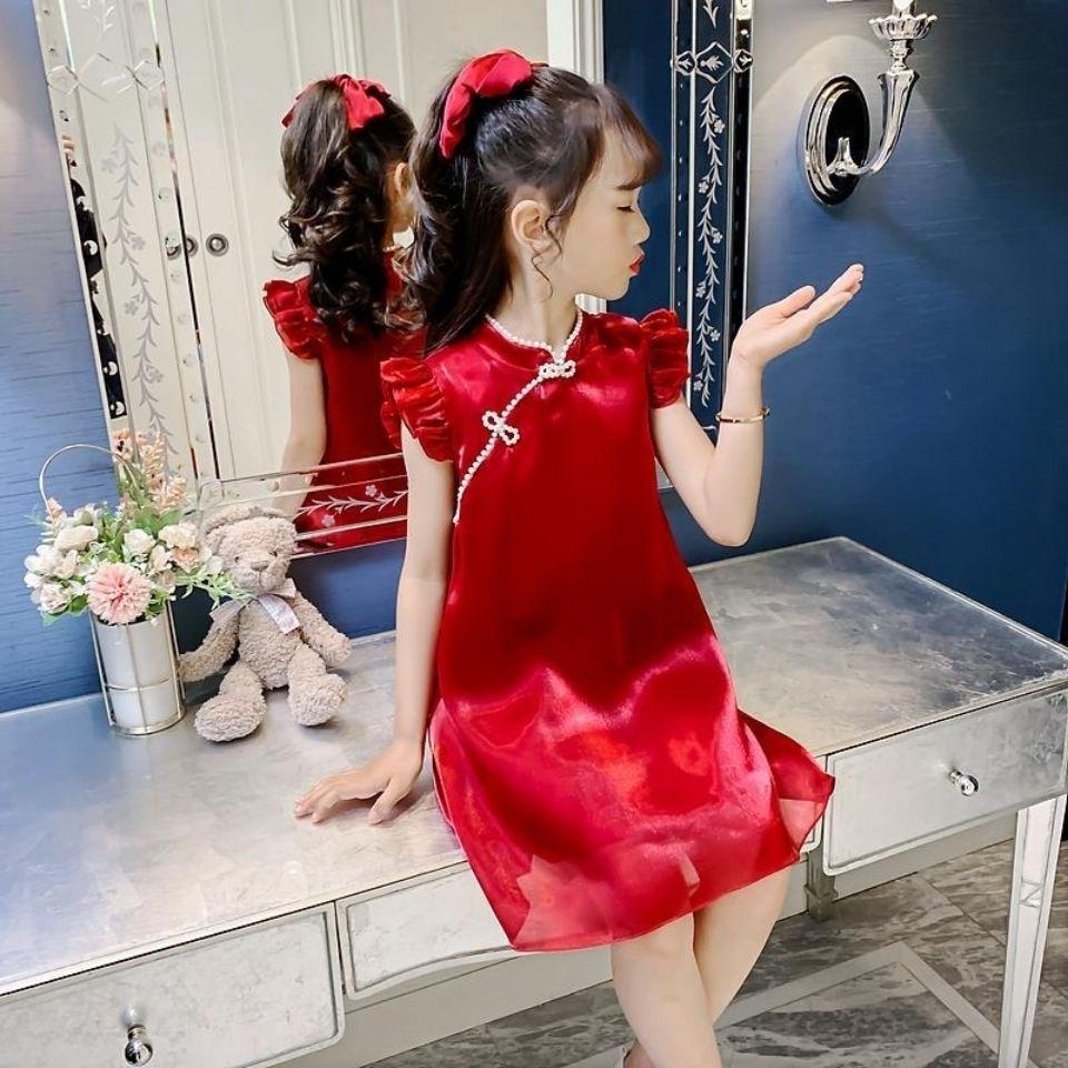 SHUANGYAN Cô gái sườn xám mùa hè Trung Quốc phong cách ăn mặc 2021 phong cách phương Tây trẻ em váy công chúa Hanbok cô gái nhỏ mùa hè ăn mặc