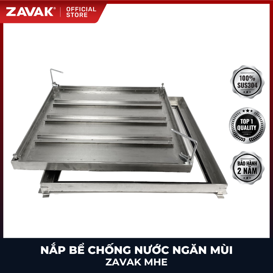 Nắp bể ngầm Zavak MHE-60 KT60x60cm, chống nước, ngăn mùi, lát gạch 1.2cm, chịu tải xe 1.2tấn, inox 304