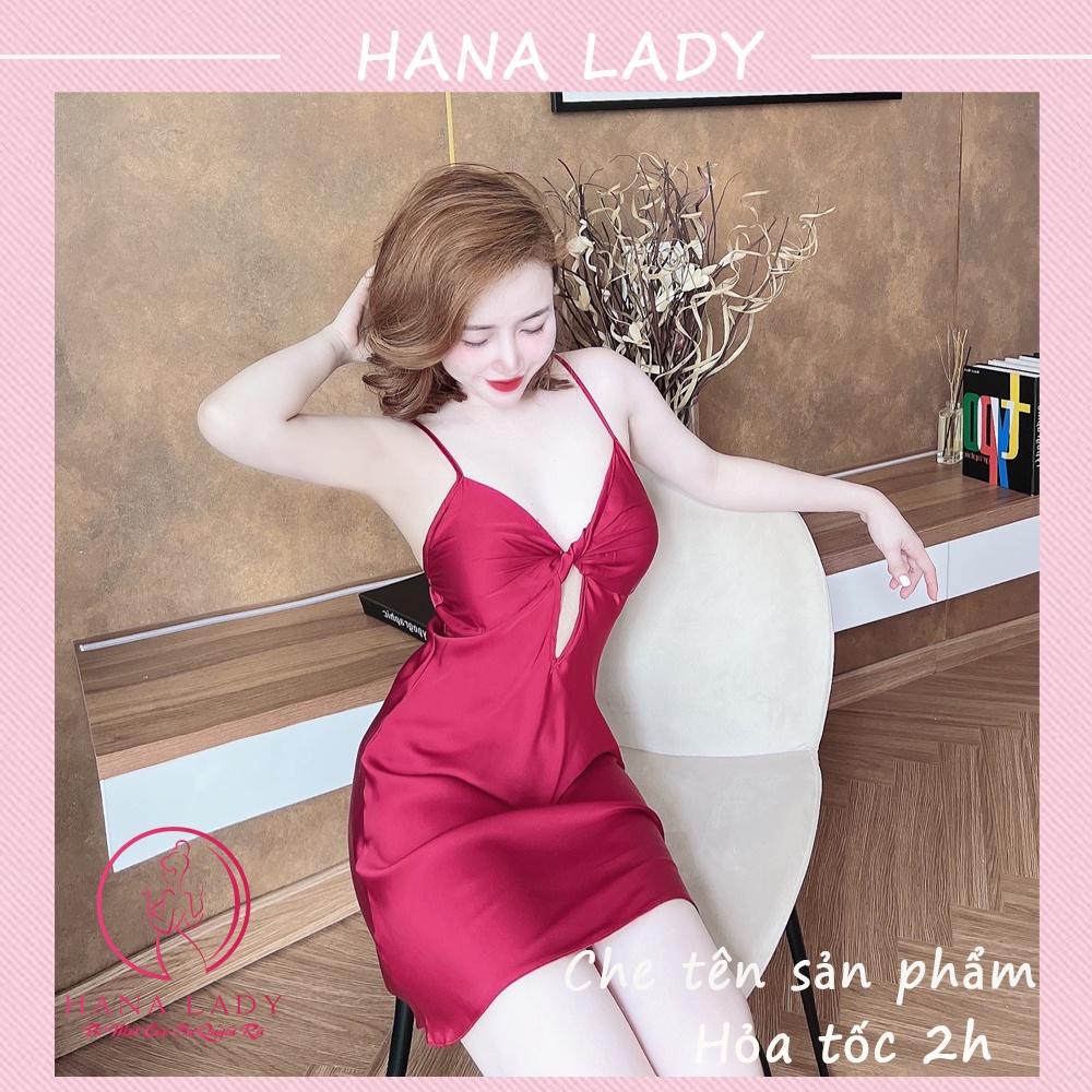 Váy ngủ lụa cao cấp - đầm ngủ 2 dây xoắn eo kèm quần VN499