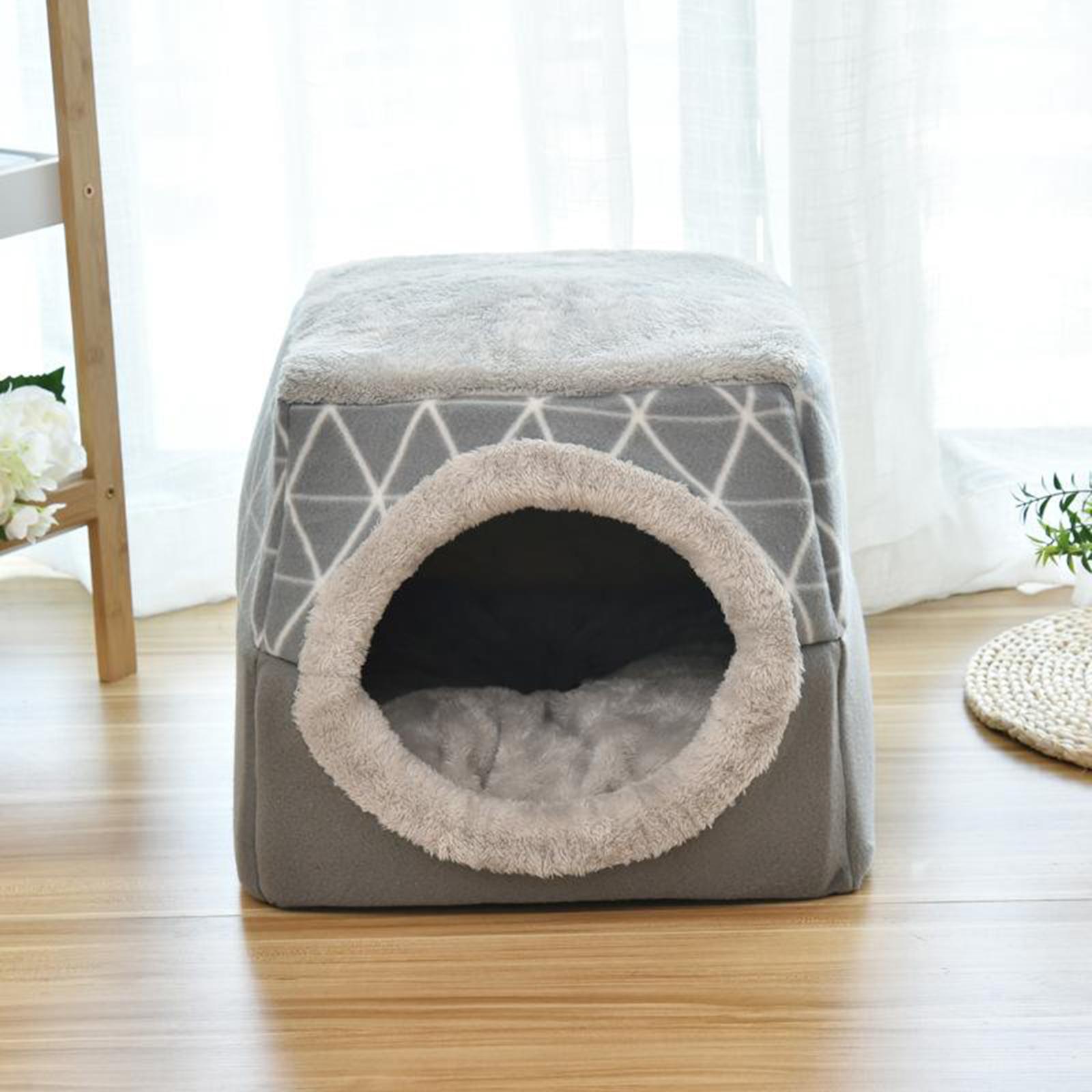2 in 1 Soft Cat Pet House Bed Kennel Puppy Cave Warm Nest Mat Pad