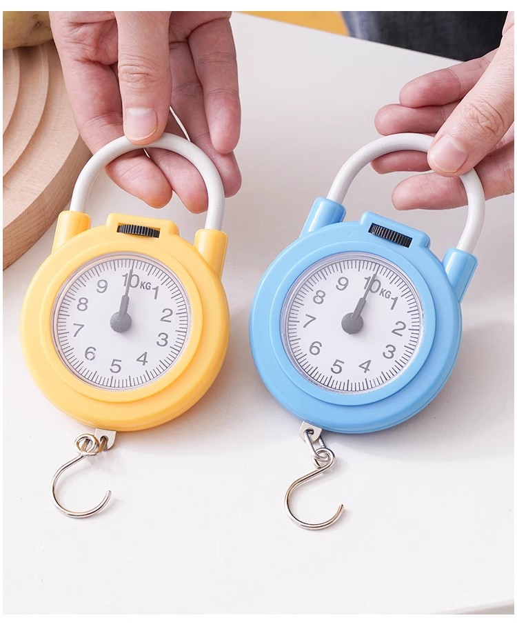 Cân cầm tay mini 10kg có móc treo tiện dụng cho việc đi chợ, du lịch, lò xo cơ học đồng hồ kim siêu chuẩn
