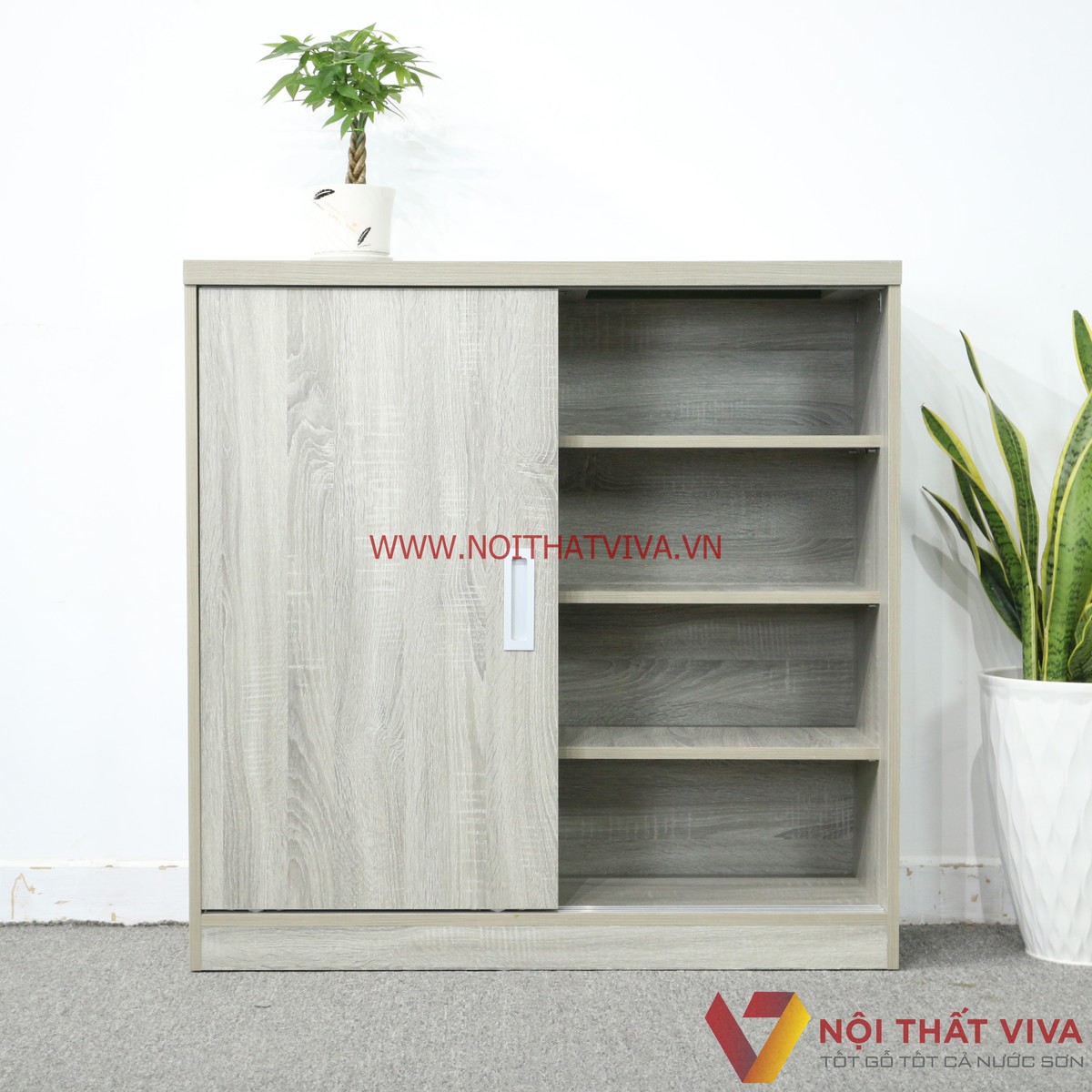 Tủ Giày Dép Gỗ MDF Melamine Cửa Lùa 2 Cánh Màu Xám Vân Gỗ Đẹp