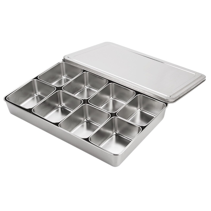 Hũ Gia Vị Inox Cao Cấp 8 Ngăn Có Nắp Đậy - Thép Không Gỉ