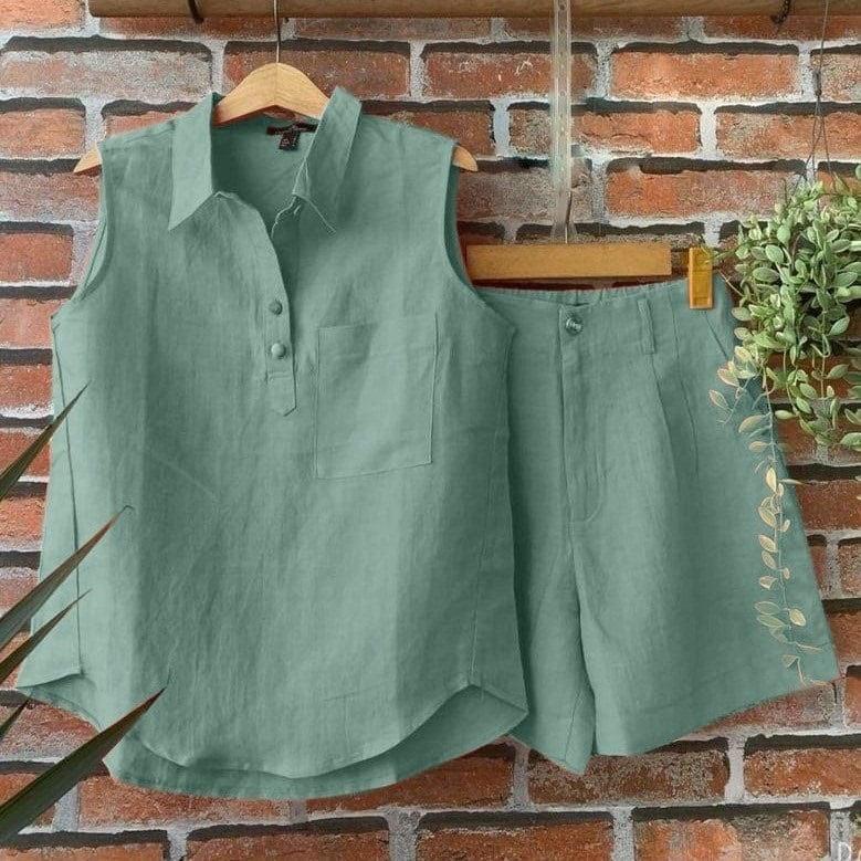 Set Bộ Nữ Mặc Nhà, Quần Đùi, Áo Sát Nách, Chất Vải Đũi Mềm