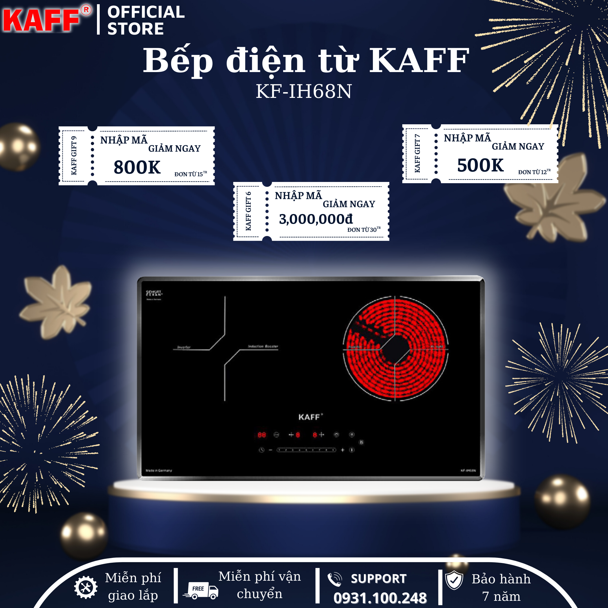 Bếp âm từ hồng ngoại đôi kết hợp nhập khẩu Germany KAFF KF-IH68N - Hàng Chính Hãng