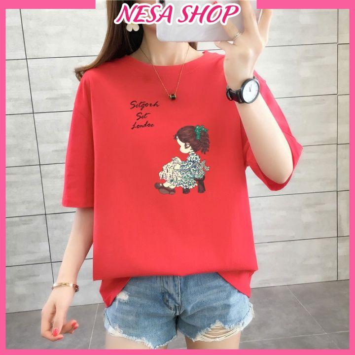 Áo thun nam nữ form rộng, Áo phông tay lỡ, chất liệu thun Thái co giãn, áo unisex hình Cô Gái dưới 65kg, NeSa Shop