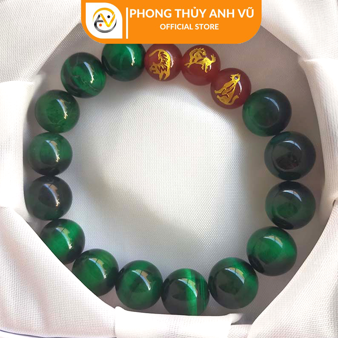Vòng phong thủy mệnh kim tam hợp dần ngọ tuất - chất liệu mắt hổ vàng nâu - size 8 10 12ly cho nam nữ - Vòng Tam Hợp Anh Vũ