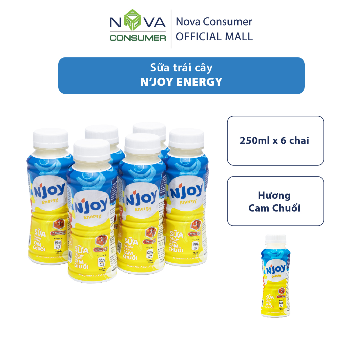 [Combo 6 chai] Sữa trái cây N’Joy Energy hương Cam Chuối (250ml x 6 chai)