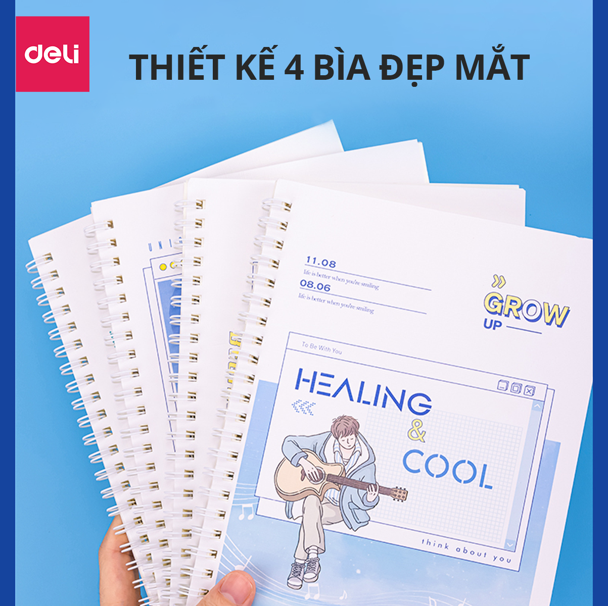 Sổ tay ghi chép gáy lò xo A5 B5 kẻ ngang 120 trang phiên bản Vương Nguyên mới Deli - Màu ngẫu nhiên - Phù hợp làm sổ planner kế hoạch, sổ nhật kí, tập vở ghi chép - LA560-N14