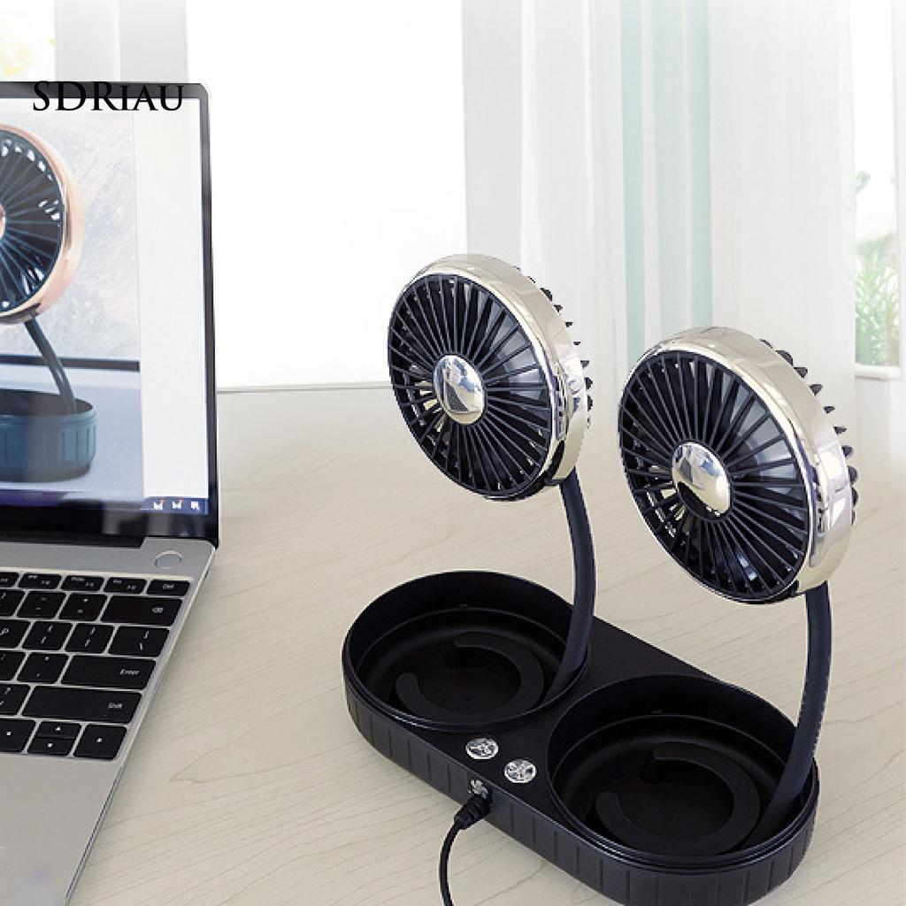 *QCDZ* Cooling Fan Angle Adjustable Self-Adhesive USB Interface Dual-Head Air Cooler for Car