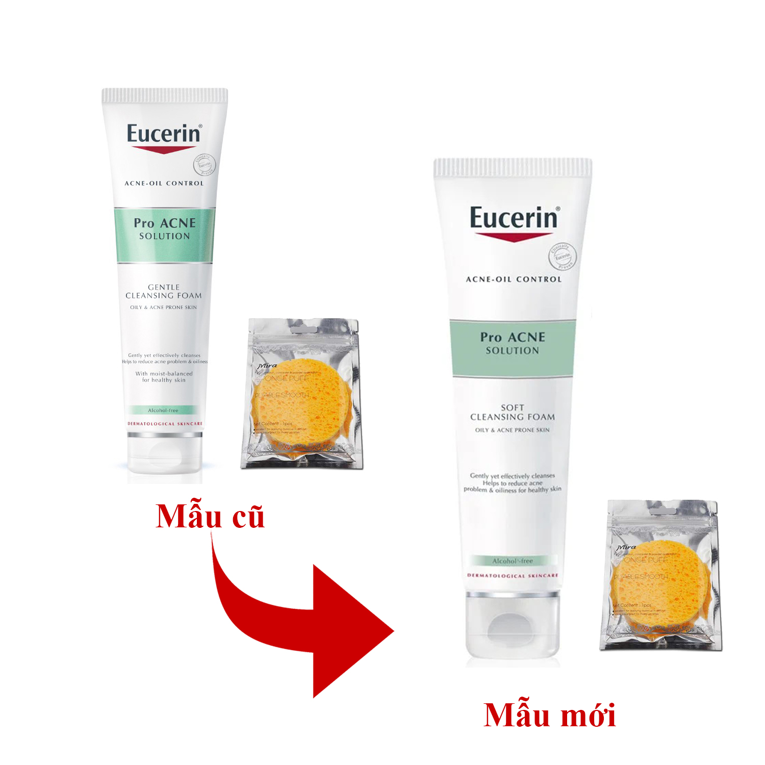 Sữa rửa mặt tạo bọt dịu nhẹ dành cho da mụn Eucerin Pro Acne Cleansing Foam 150g + tặng bọt biên rửa mặt