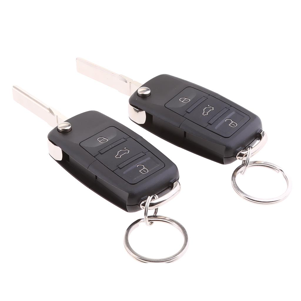 Car Keyless Entry System with Two 3-Button Remote Control Blank Keys for VW