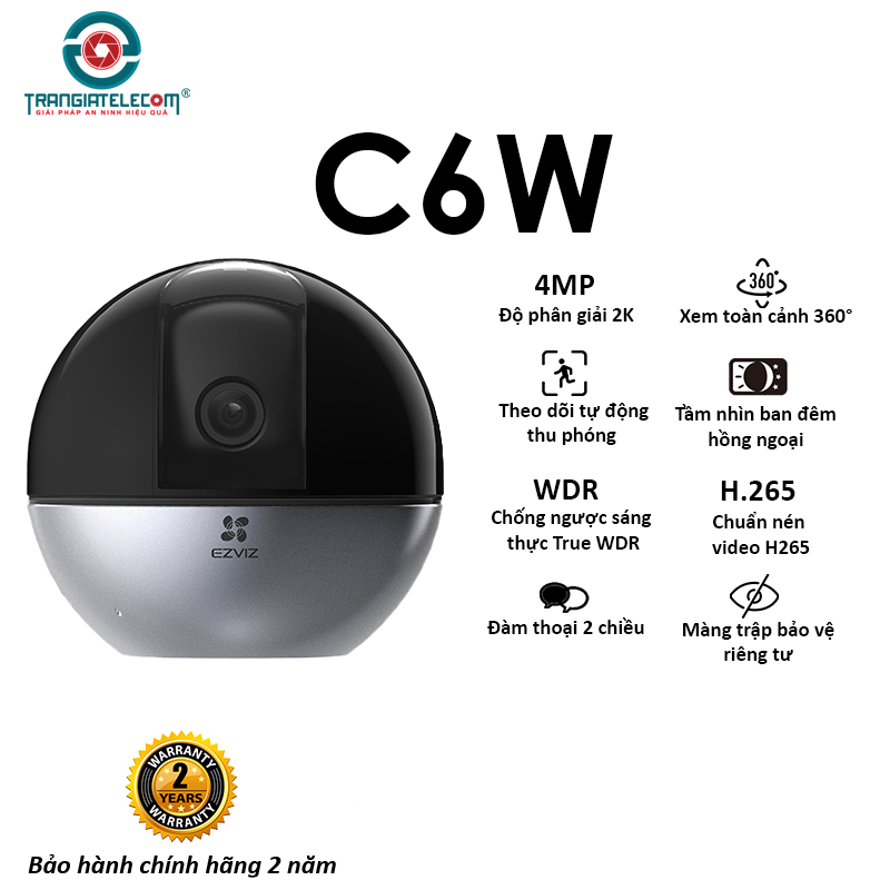 Camera Wifi Ezviz C6W siêu nét 4Mp góc rộng xoay 360 độ - Hàng chính hãng