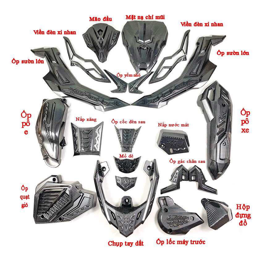Lẻ - Ốp Carbon xe AirBlade 2020 - Full bộ ốp nhựa Carbon dành cho xe Ab 2020 Green Networks Group ( Lẻ )